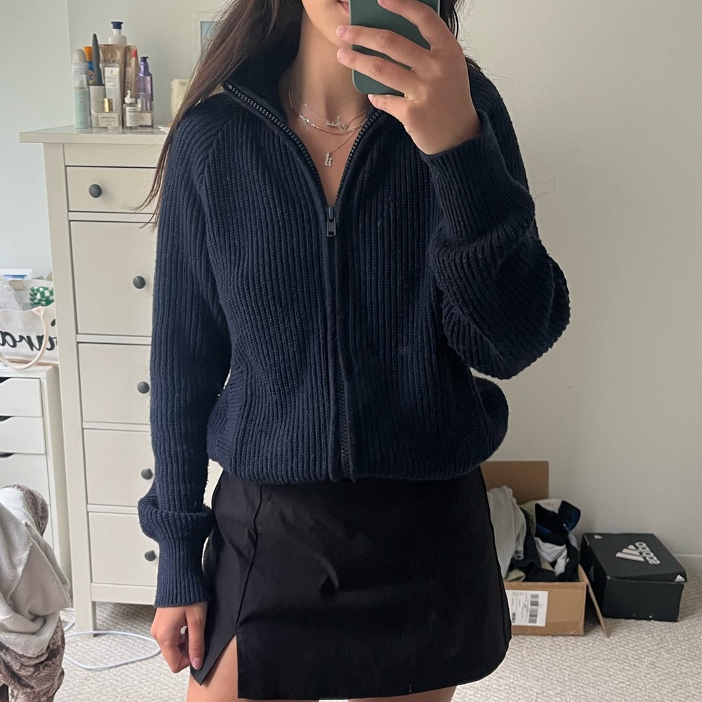 Brandy Melville Navy Zip-up Collared Sweater